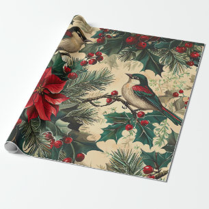 Papel De Presente Musaqueira Cantora Rústica Poinsettia Inverno Crem