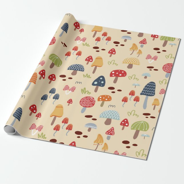 Papel De Presente Mushroom Fungi Unisex Woodland Kathrin Legg (Desenrolado)