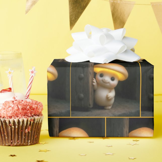 Papel De Presente Mushroom Munchkin Peeking Around a Door (Festa de aniversário)