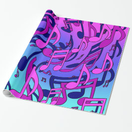 Papel De Presente Música Bonita Notas Animadas Rosa Roxo Azul Água
