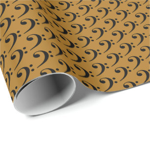 Papel De Presente Música Clave de Fá Preta em Dourado Fosco