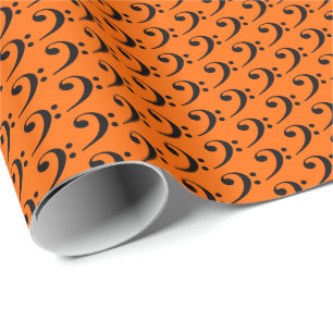 Papel De Presente Música Clave de Fá Preto em Laranja