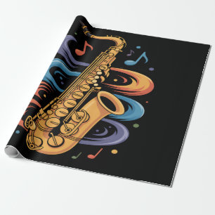 Papel De Presente Música Colorida de Saxofone Fluxo Instrumento de J
