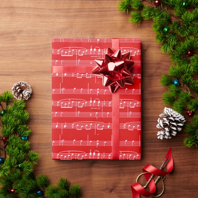 Papel De Presente Música de folha vermelha (Presente de Natal)