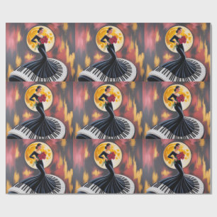 Papel De Presente Música Elegante de Piano Desenho Artístico Feminin