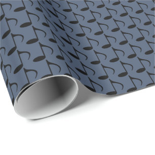 Papel De Presente Música Notas Pretas em Oitava em Azul Jeans Azul