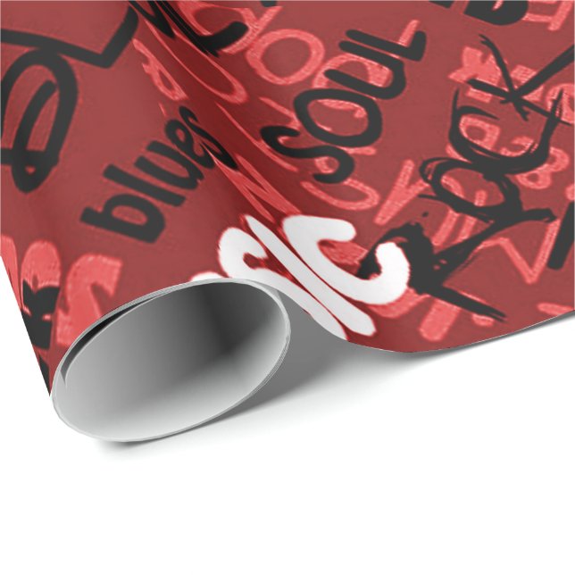 Papel De Presente Música Pop R & B Rock Vermelho Texto (Ponta do rolo)