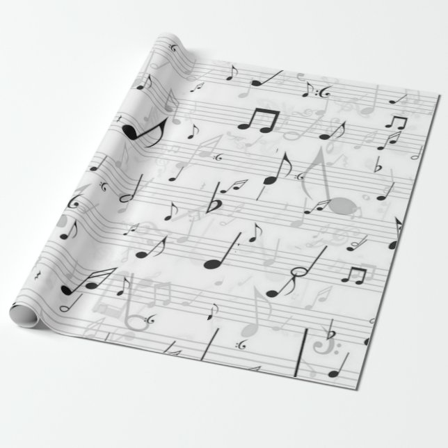 Papel De Presente Música preta e branca Músico padrão (Desenrolado)