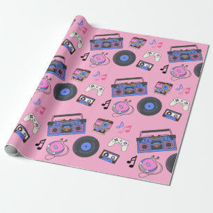 Papel De Presente Música Retro da Era dos Anos 80 de Aniversário