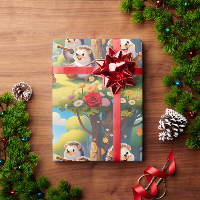 Papel De Presente "Musical Hedgehog Vibes" (Presente de Natal)