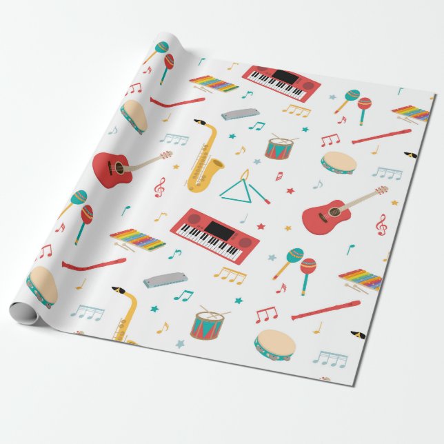 Papel De Presente Musical Instruments Music Theme Pattern (Desenrolado)