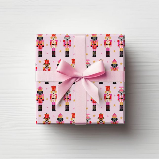 Papel De Presente Muttcracker Christmas - Pink Dog Nutcrackers (Pink Muttcracker Christmas Gift Wrap)
