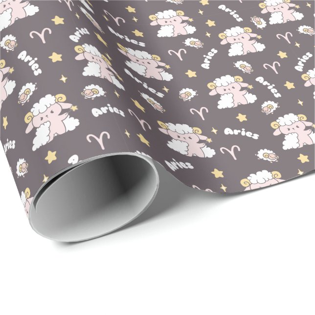 Papel De Presente Mystic Aries Zodiac Night Bunny e Ram (Ponta do rolo)