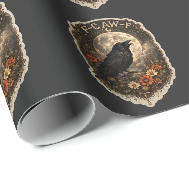 Papel De Presente Mystic Raven Under Moon Dark Celestial Aesthetic (Ponta do rolo)