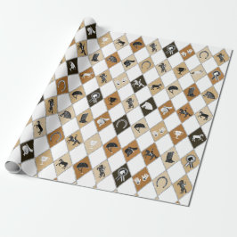 Papel De Presente Na moda Beige Brown Equestrian Diamond Patterno