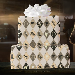 Papel De Presente Na moda Beige Cream Equestrian Diamond