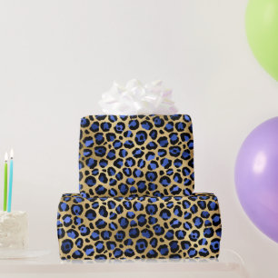Papel De Presente Na moda Blue & Gold Foil Leopard Spots Safari