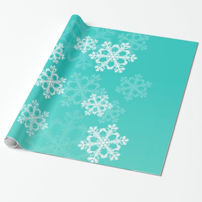 Papel De Presente Na moda Cyan Snowflakes Padrão de Natal moderno (Desenrolado)