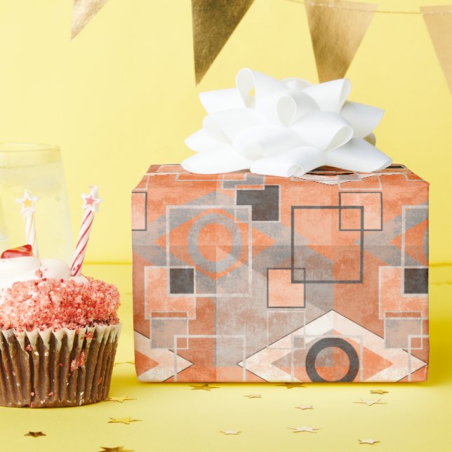 Papel De Presente Na moda de cinza de laranja geométrico (Festa de aniversário)