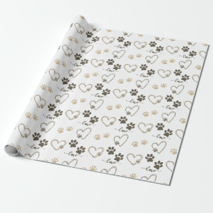 Papel De Presente Na moda DOG PAW PRINTS (IMPRESSÕES DE PAW) e AMOR