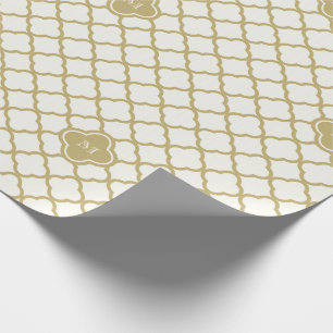 Papel De Presente Na moda Dourado Quatrefoil Padrão Casamento Monogr