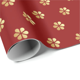 Papel De Presente Na moda Natal Red & Dourado Daisy