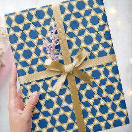 Papel De Presente Na moda Star de David Pattern Blue White Dourado