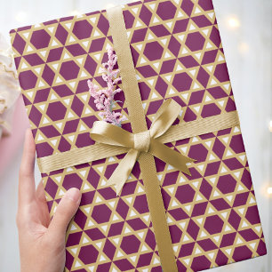 Papel De Presente Na moda Star de David Pattern Plum White Dourado