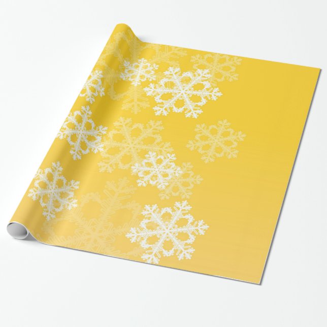Papel De Presente Na moda Yellow Snowflakes Padrão de Natal moderno (Desenrolado)