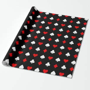 Papel De Presente Naipe de Cassino Preto Vermelho e Branco