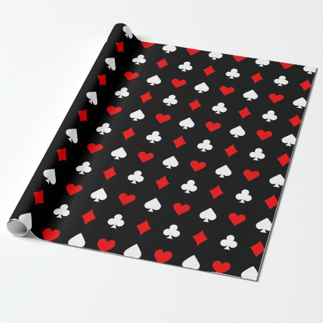 Papel De Presente Naipe de Cassino Preto Vermelho e Branco (Desenrolado)