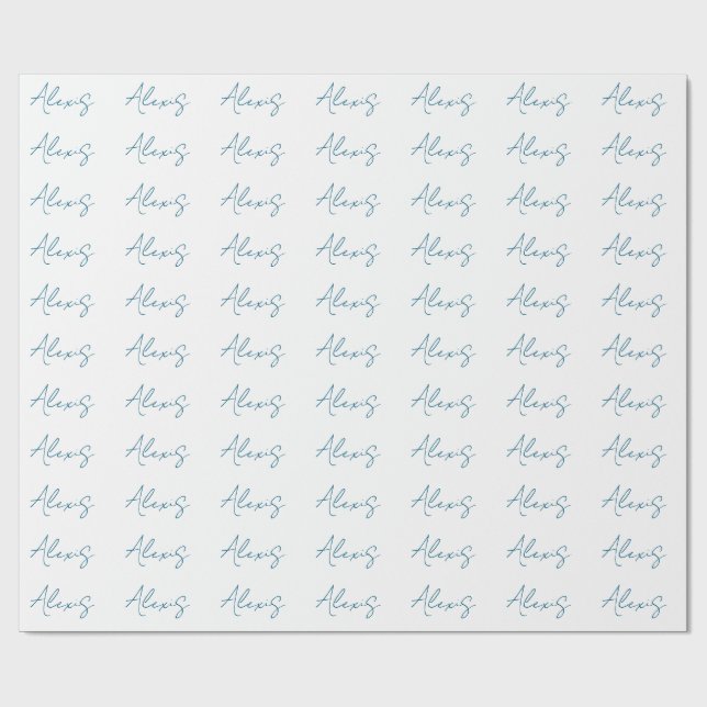 Papel De Presente Name Calligraphy Script Plain Simple White Blue (Aberto)