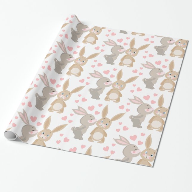Papel De Presente Namorados Beijando Bunnies (Desenrolado)