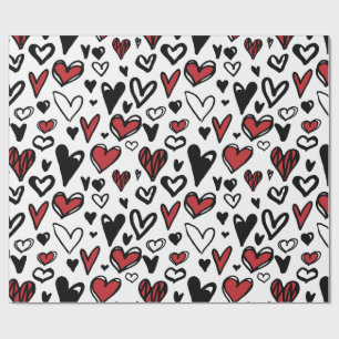 Papel De Presente Namorados do Padrão Branco Vermelho Preto