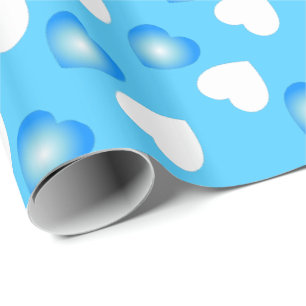 Papel De Presente Namorados felizes - Padrão de Corações Azul e Bran