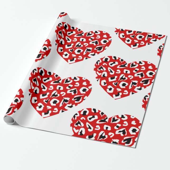 Papel De Presente namorados, impressão de animais leopardo, vermelho (Desenrolado)