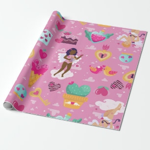 Papel De Presente namorados preto de cherub africano angel harp