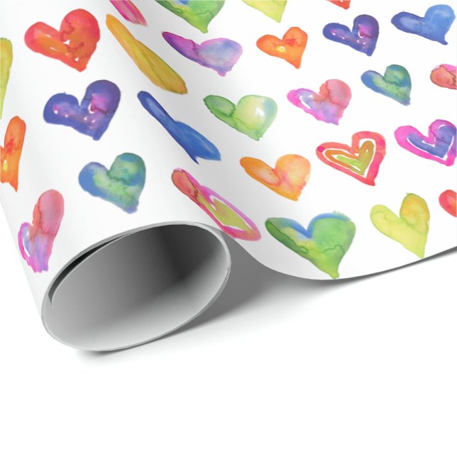 Papel De Presente Namorados Rainbow Hearts Wraping Paper (Ponta do rolo)