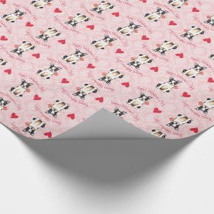 Papel De Presente Namorados Rosa Boston Terrier