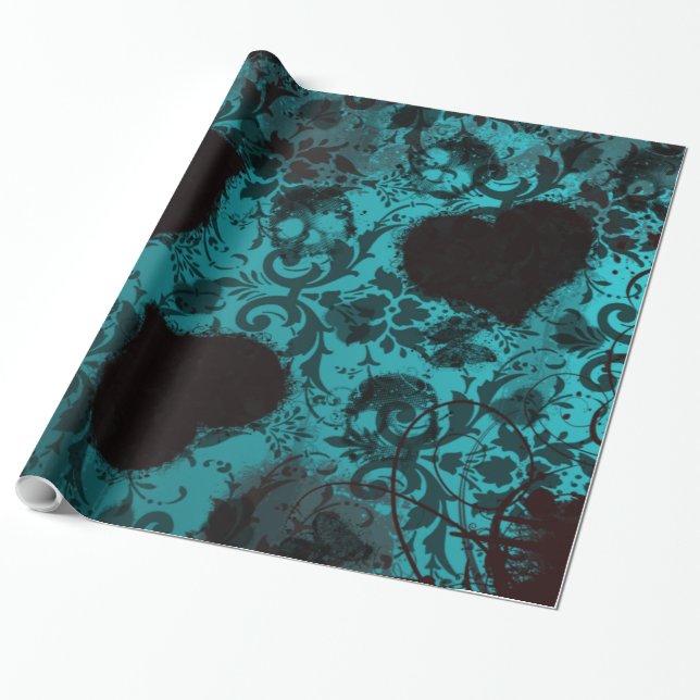 Papel De Presente Namorados Teal Grunge Damask (Desenrolado)