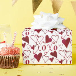 Papel De Presente Namorados XXOO Tema Vintage Caligrafia Vermelha