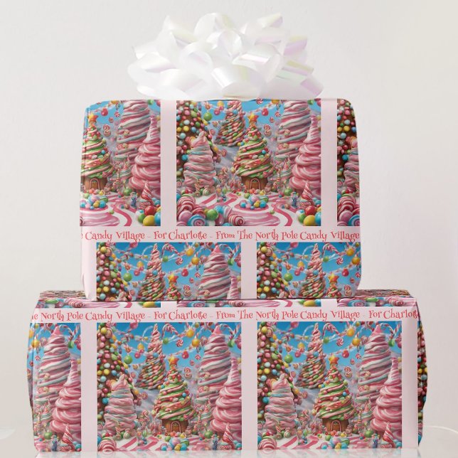 Papel De Presente Nandy Village Add Girl's Name Pink Christmas (Criador carregado)