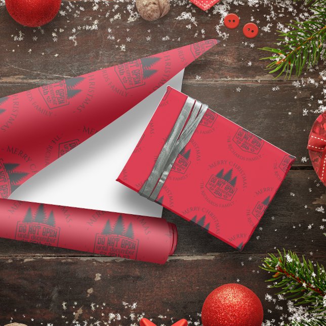 Papel De Presente Não Abrir até - Natal Personalizado Vermelho (Do not Open until - Red Personalized Christmas Wrapping Paper)