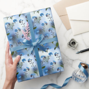 Papel De Presente Não-Me-Esqueças Delicados em Azul Arejado