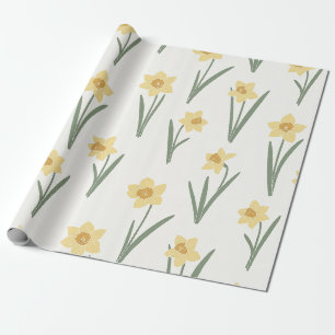 Papel De Presente Narciso Floral de Primavera em Amarelo Suave e Ver