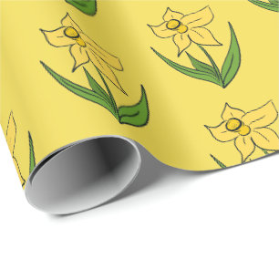 Papel De Presente Narcisos de Páscoa Amarelo Ensolarado