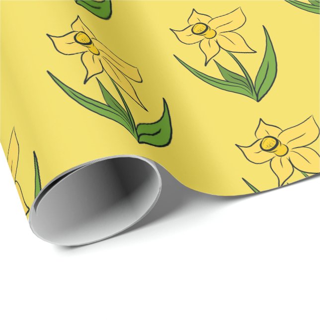 Papel De Presente Narcisos de Páscoa Amarelo Ensolarado (Ponta do rolo)