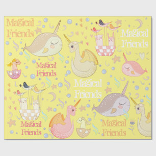 Papel De Presente Narval e Amigos Dragão Amarelo Personalizado