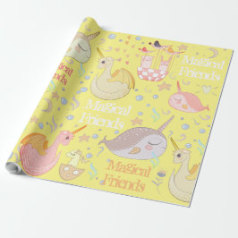 Papel De Presente Narval e Amigos Dragão Amarelo Personalizado