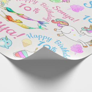 Papel De Presente Narval, Sereia, Unicórnio Nome Personalizado, Idad